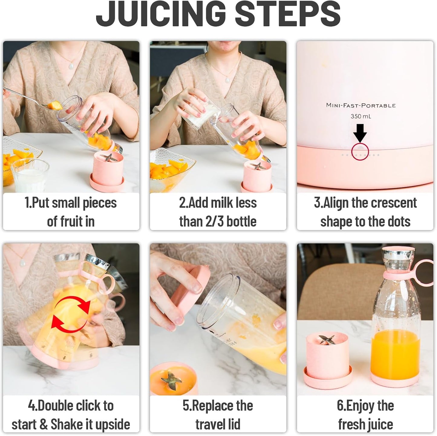 My Store 5 350ML portable USB rechargeable blender juicer, BPA-free personal smoothie maker cup for home, office, or travel use