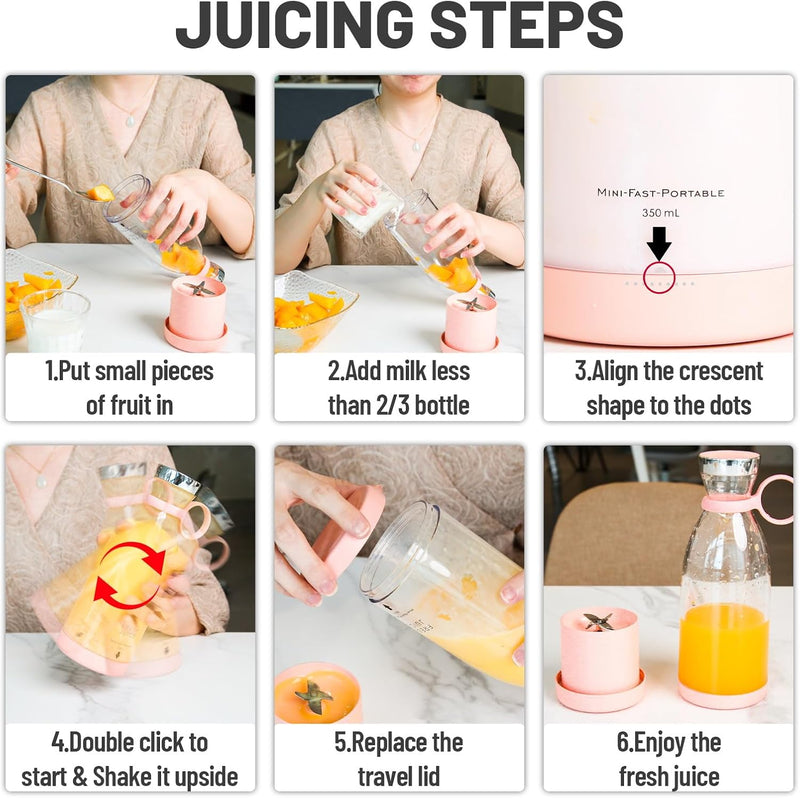 My Store 5 350ML portable USB rechargeable blender juicer, BPA-free personal smoothie maker cup for home, office, or travel use