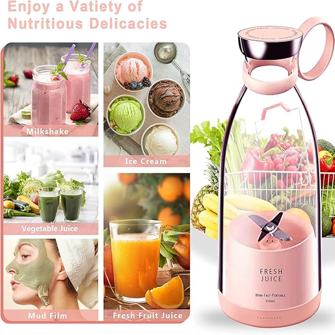 My Store 5 350ML portable USB rechargeable blender juicer, BPA-free personal smoothie maker cup for home, office, and travel use.