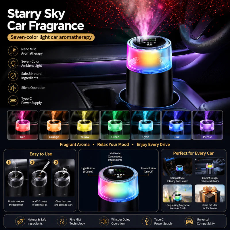 Starry Sky Car Fragrance Diffuser by My Store 5, luxury LED air freshener for a premium car interior.