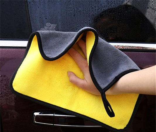 Two double-sided microfiber cloths for car cleaning from My Store 5, showing soft, absorbent fabric for polishing and dusting.
