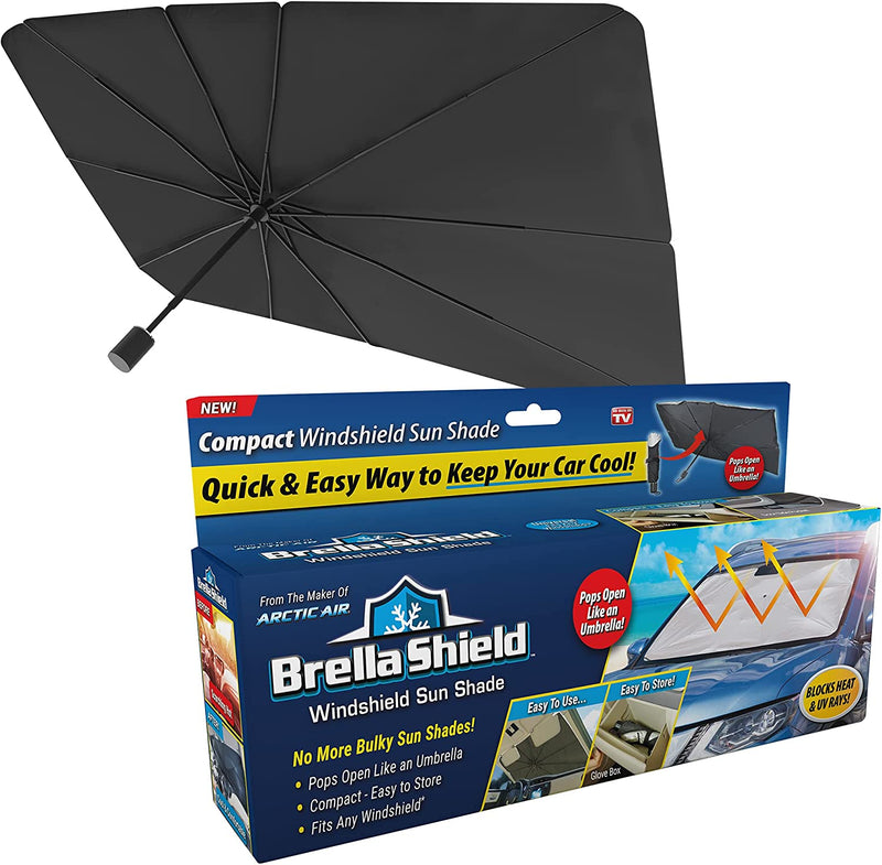 Foldable car windshield sun shade from My Store 5, providing UV and heat protection for front windows in a vehicle.