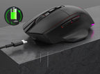 Black gaming mouse with USB cable on a gray surface