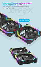 My Store 5 JUMPEAK CS120 ARGB cooling fan set showing modular 360mm and 240mm RGB PWM fans for gaming PC cooling and water cooler setup