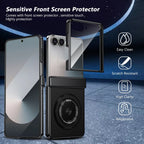 Samsung Galaxy Flip & Fold magnetic ring kickstand case with tempered glass from My Store 5, showing the black protective cover and kickstand feature.