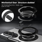 Samsung Galaxy Flip & Fold magnetic ring kickstand case with tempered glass, black protective phone cover with stand feature.