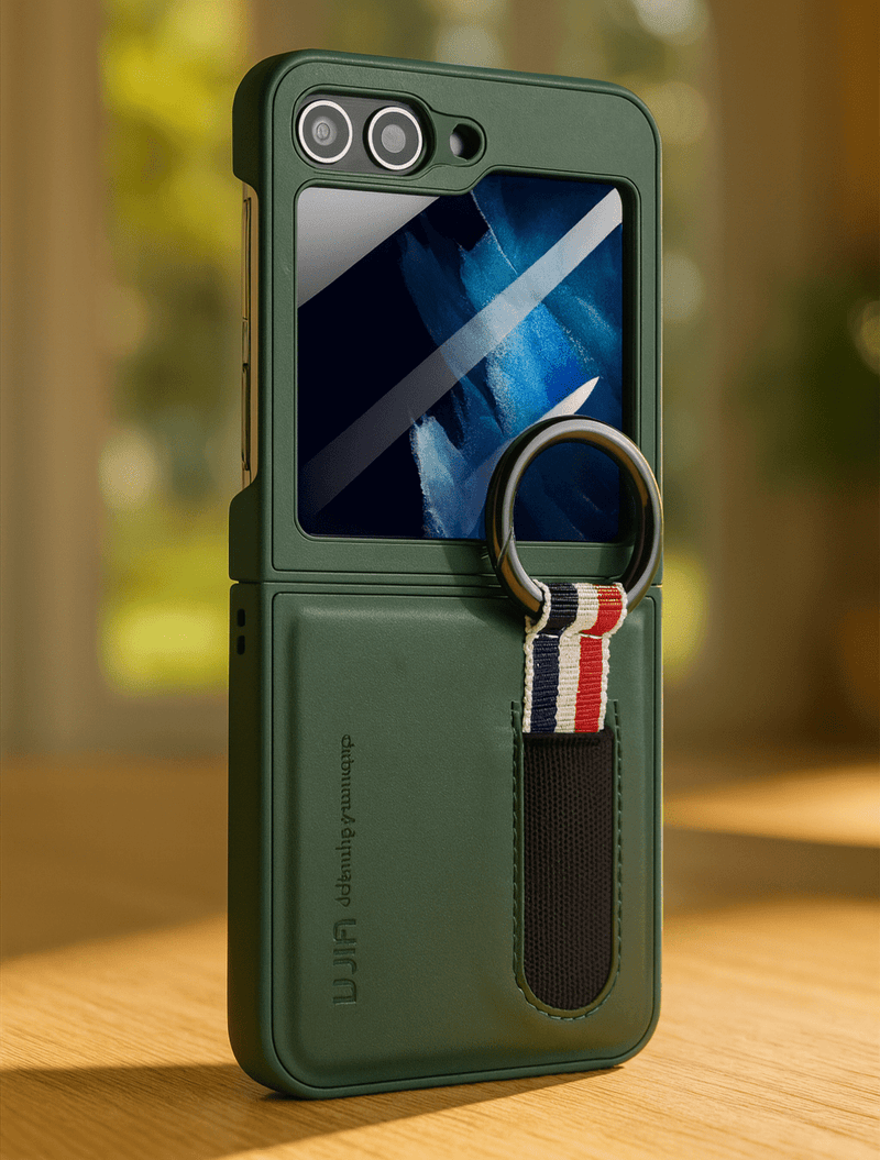 Smart Ring Wallet Case for Samsung Flip 6 phone, featuring a sleek design with a built-in ring holder and wallet compartment.