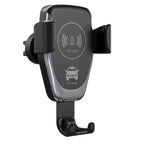 Auto clamping wireless car charger from My Store 5, 15W fast Qi charging, holds iPhone or Android securely in a sleek car phone holder.
