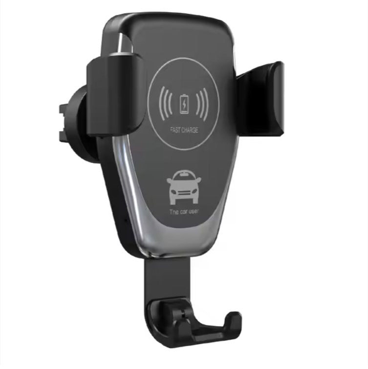 Auto clamping wireless car charger from My Store 5, 15W fast Qi charging, holds iPhone or Android securely in a sleek car phone holder.