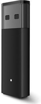 Black USB drive with two small windows on a white background