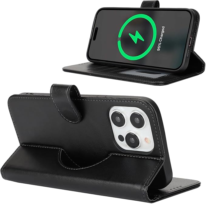 Brown and black leather wireless wallet power bank from ZHUSE, compact design with integrated charging and storage features.