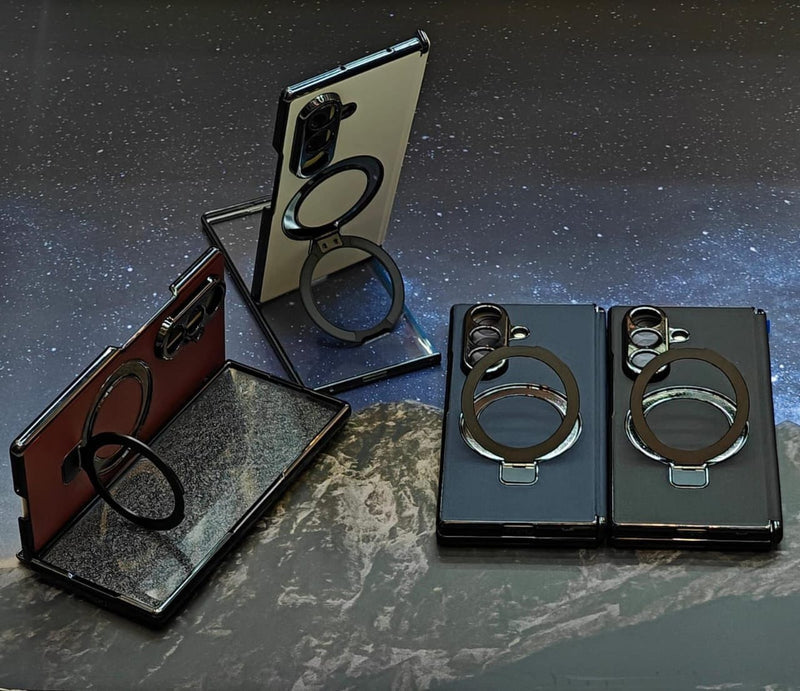 Magnetic ring case for Samsung Galaxy Z Fold 6, foldable shockproof silicone case with magnetic grip and clear design.