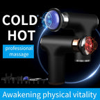 Features of the BUY EMIR Muscle Massage Gun FH-820 including heat and cooling therapy, deep percussion massage, 4 massage heads, ergonomic design, and full-body muscle recovery.